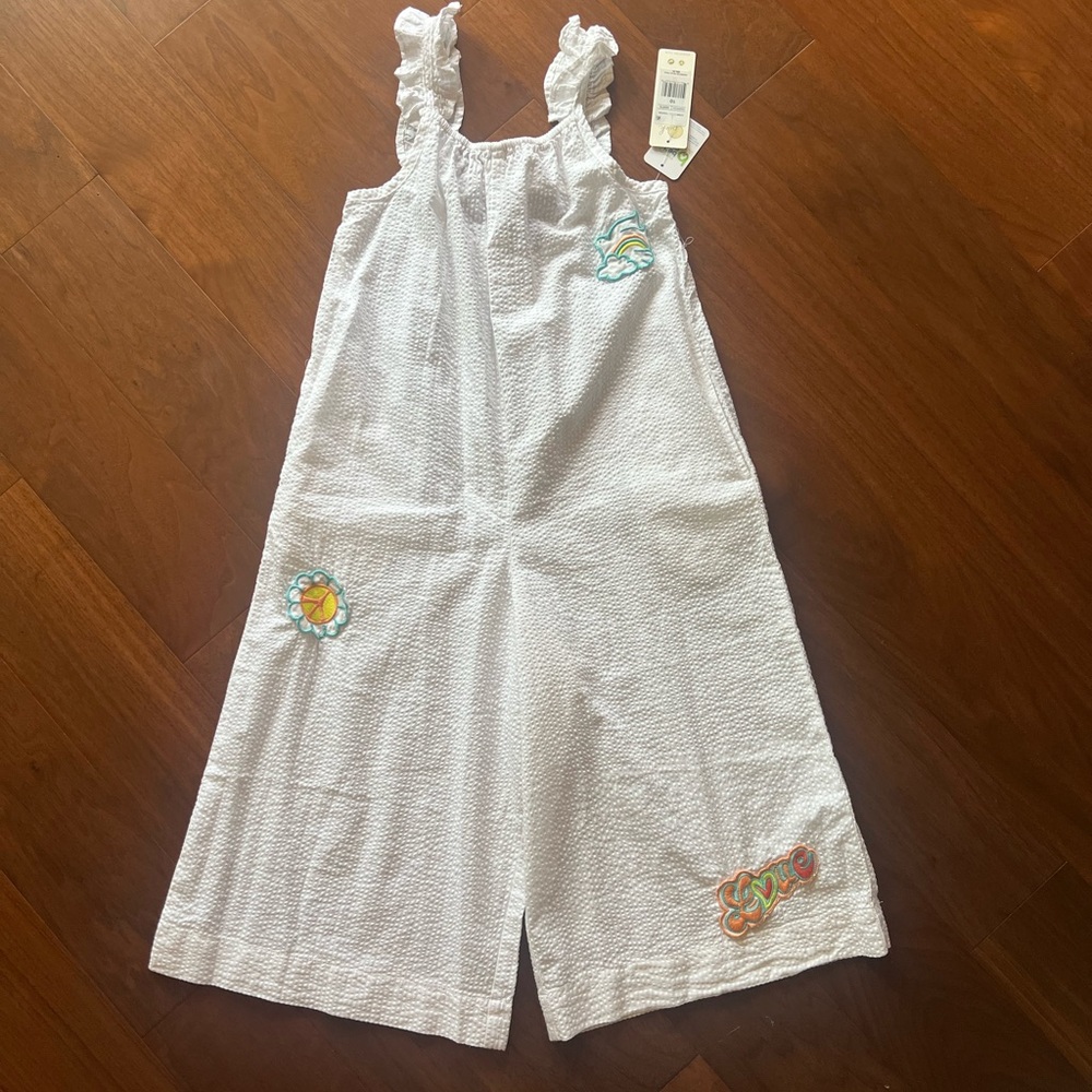 Peek White Jumpsuit with Colorful Floral Embroidery